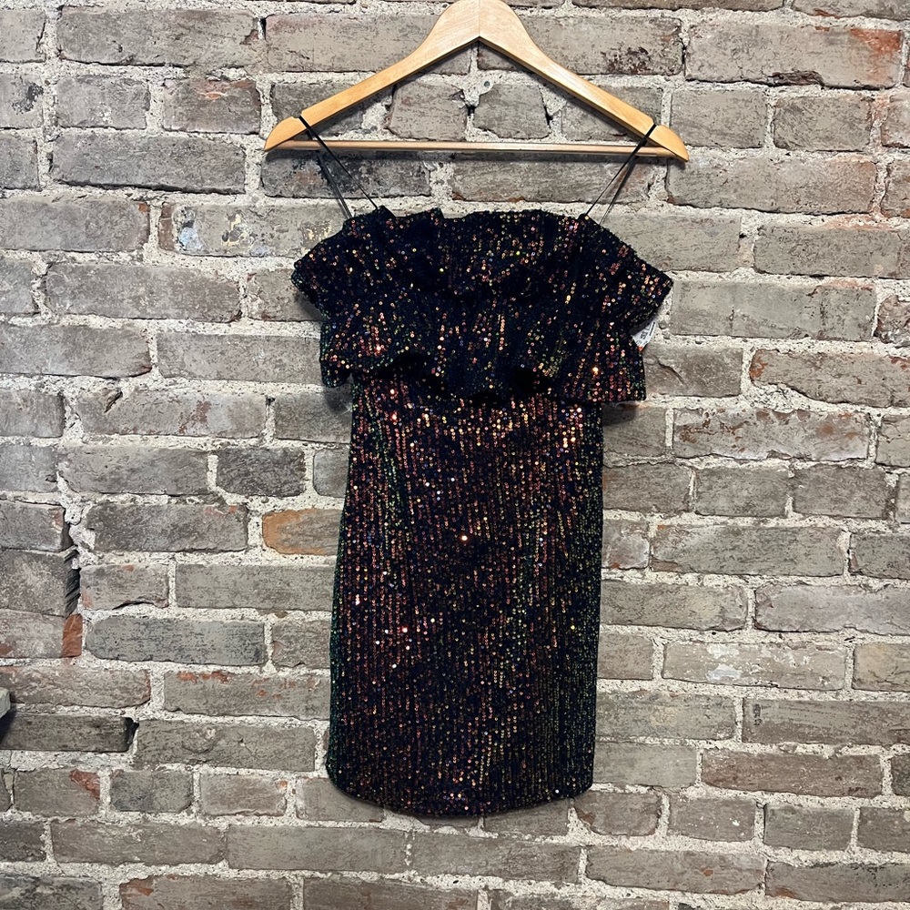 Glamorous Black and Gold Sequin Mini Dress